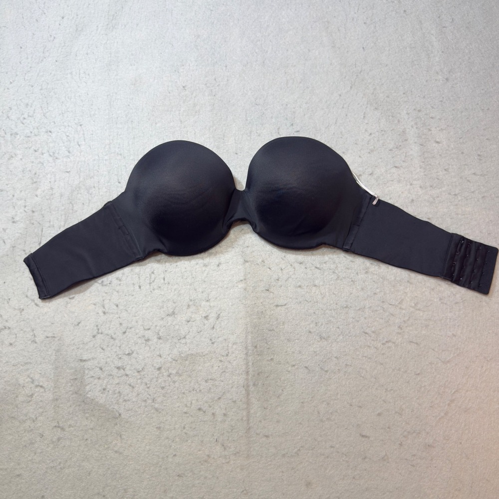Strapless Push Up Bra Women Black Padded Silicone Grip Underwire Good Condition